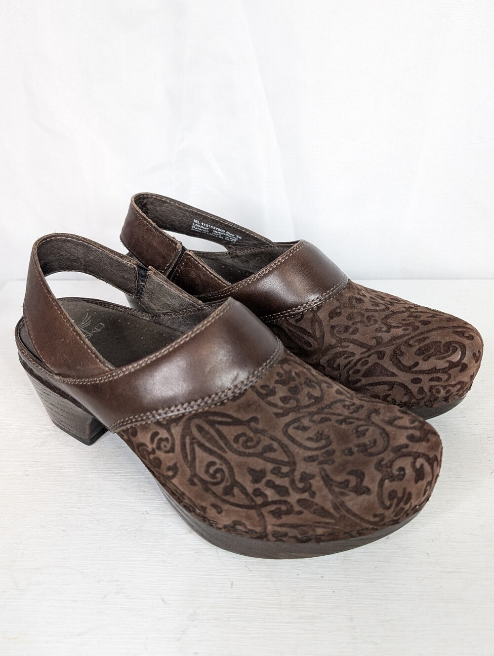 Dansko Pearl Tool Floral Leather Sling Back Brown Clogs - Size 38